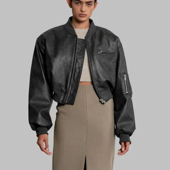 Frankie Shop Cropped Faux Leather Jacket - Picture 1 of 12